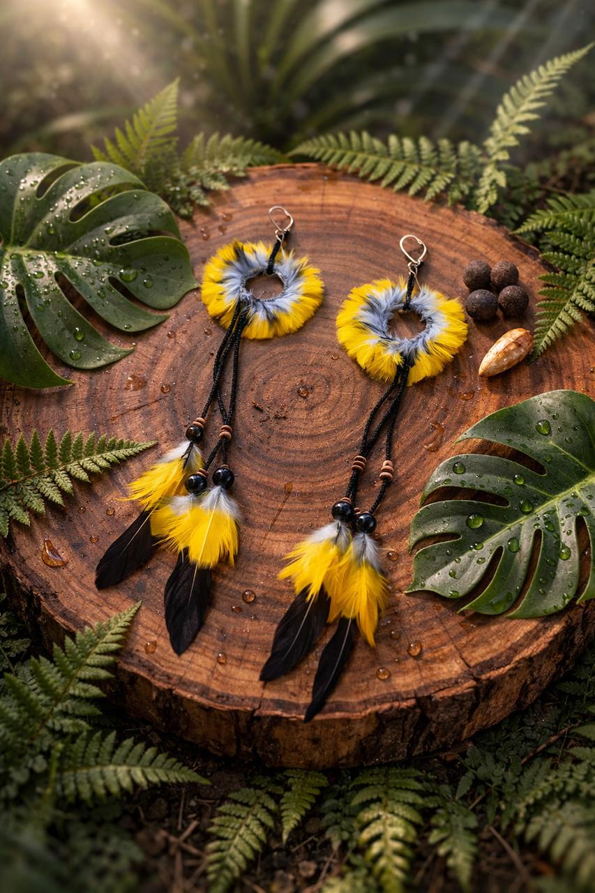 Brincos penas indígena JAGUARA